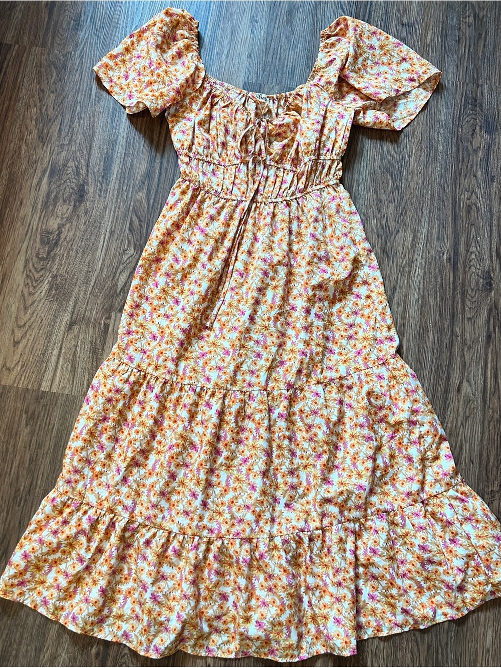 Blush Orange Pink Floral Off-Shoulder Maxi Dress - Picture 2 of 3